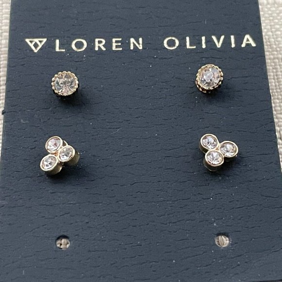 Loren & Olivia Women Earrings Gold Tone Stud Ear Jewelry set of 2 earrings New - Picture 7 of 8